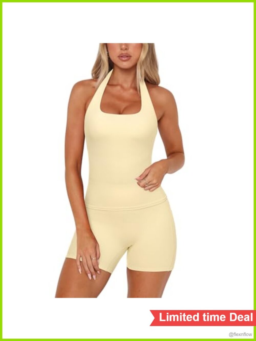2 Piece Workout Set Halter Sports Bra Biker Shorts Gym Yoga